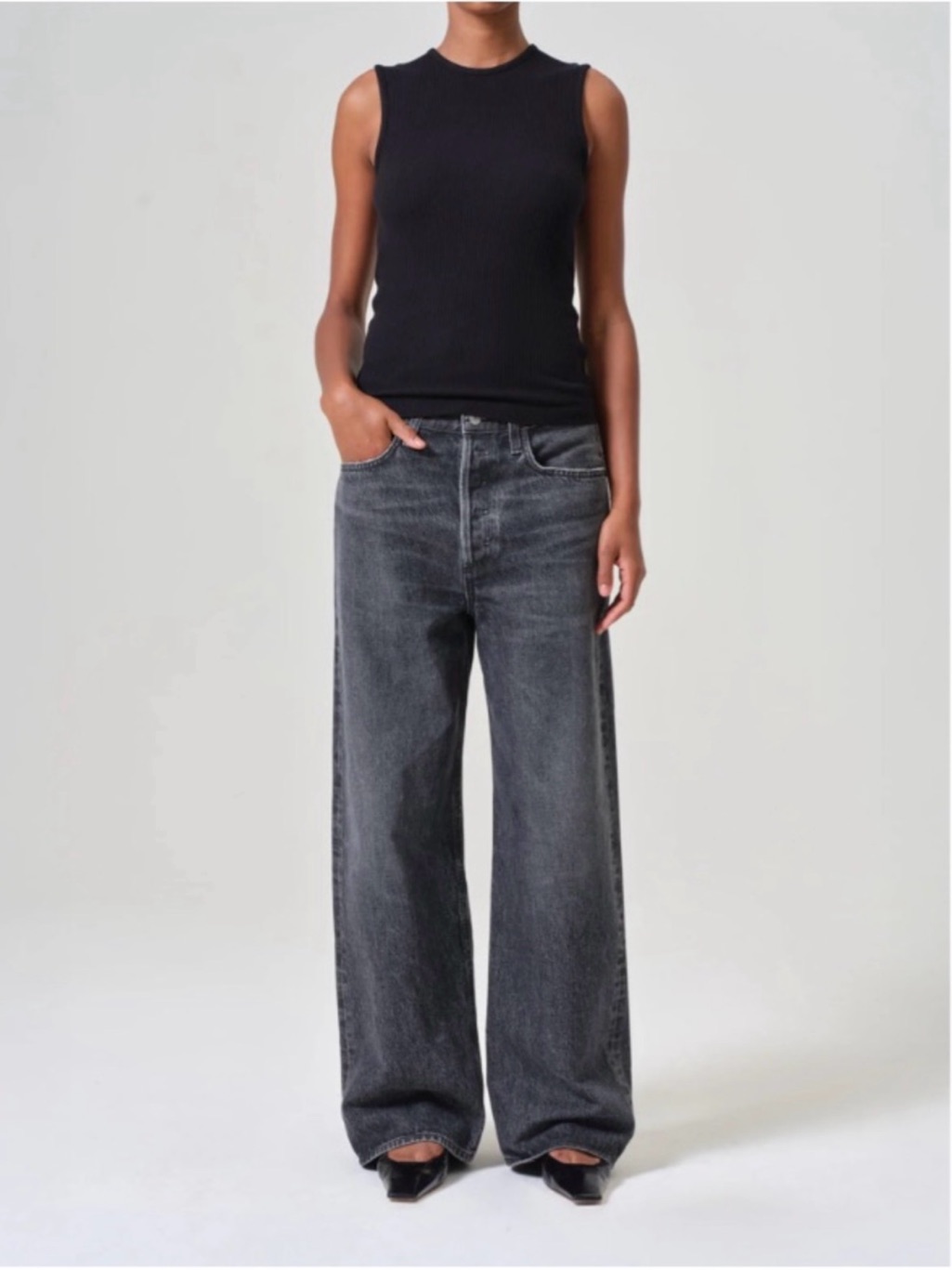 Agolde Low Slung Baggy Wide-Leg High Rise Jeans In Washed Blac